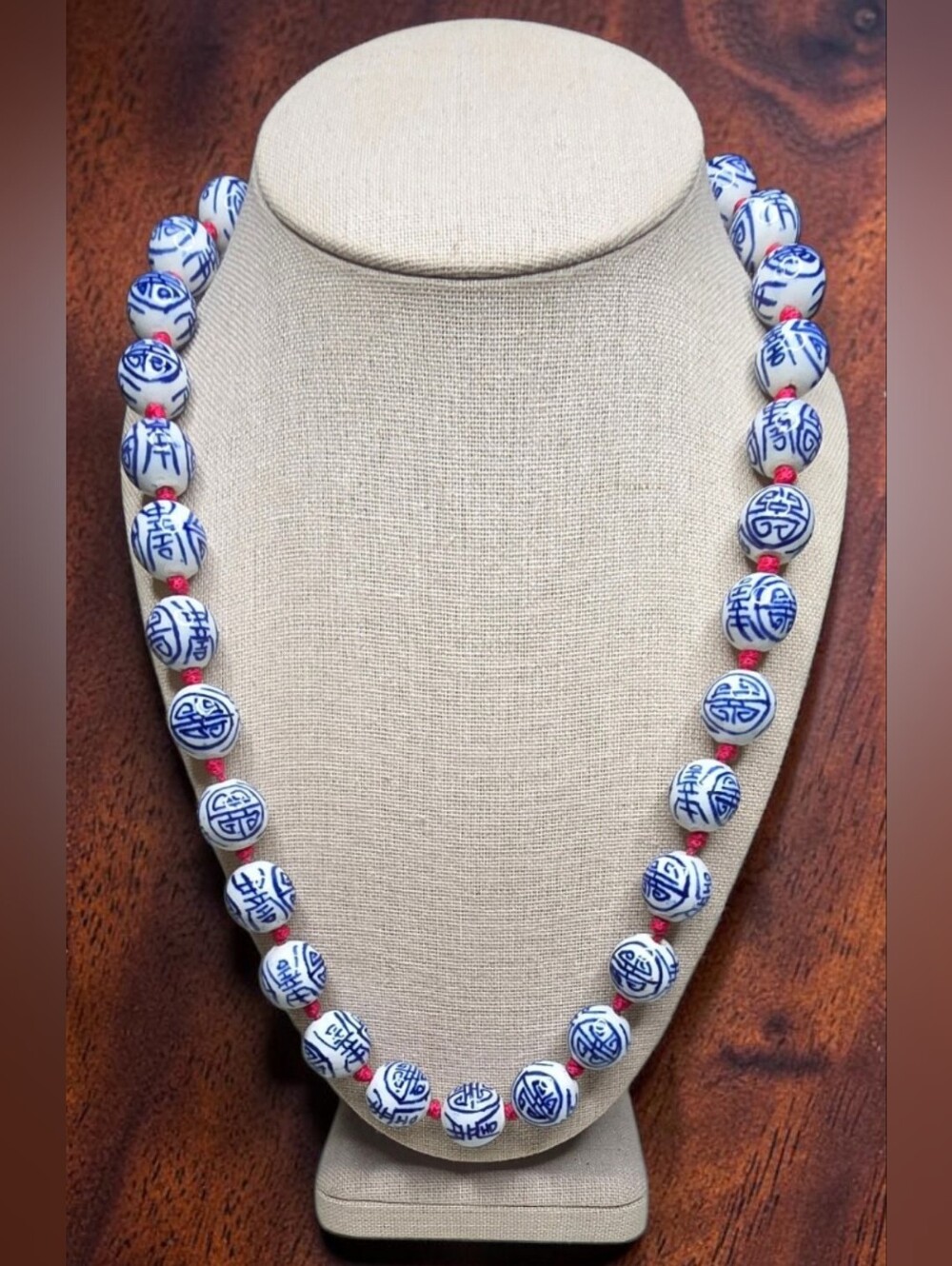 Vintage Chinese Blue and White Porcelain Bead Necklace
